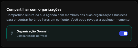 Toggle Compartilhar com organizações no conector Google Calendar
