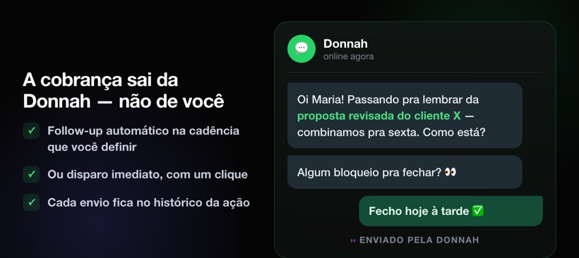 Follow-up da Donnah no WhatsApp cobrando o responsável pela ação