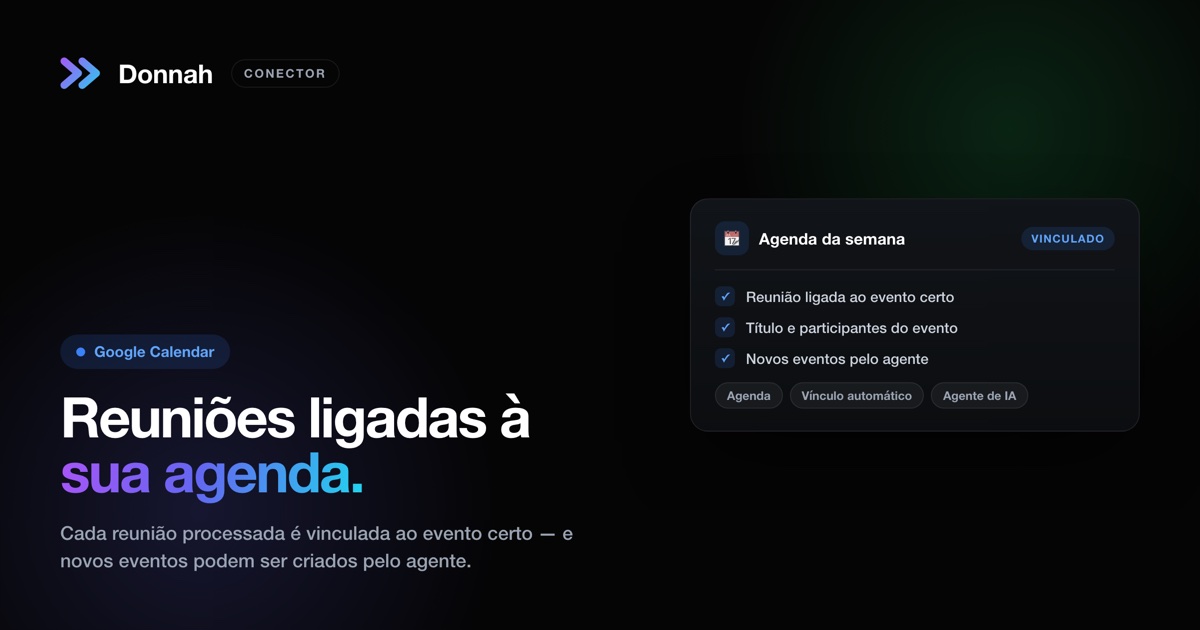 Conector Google Calendar: reuniões identificadas e eventos criados automaticamente