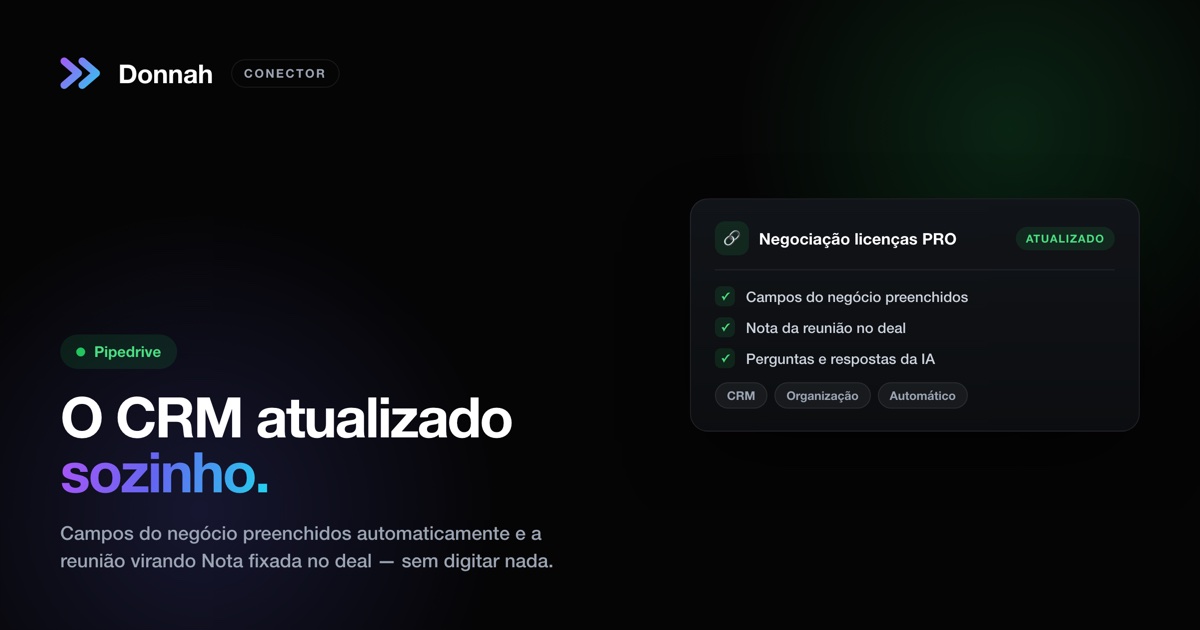 Conector Pipedrive: negócios atualizados sozinhos depois de cada reunião