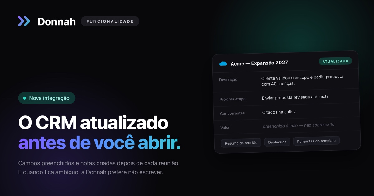 Conector Salesforce: a oportunidade atualizada antes de você abrir o CRM