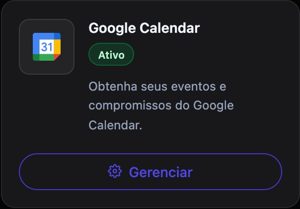 Card do Google Calendar na tela de Conectores, já conectado