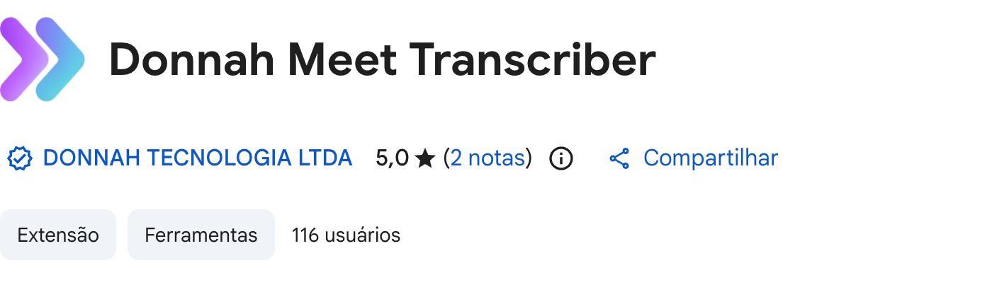 Página da extensão Donnah Meet Transcriber na Chrome Web Store