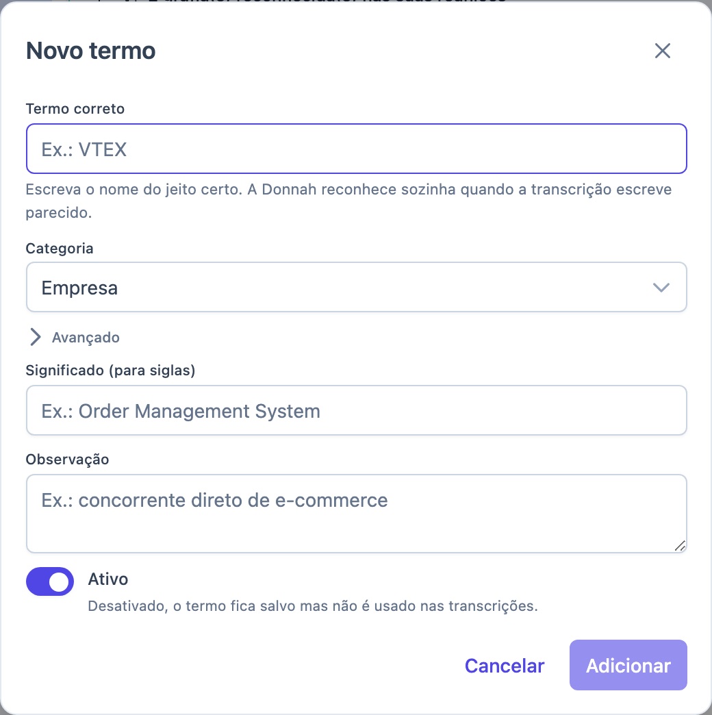 Cadastro de um termo: nome correto e categoria