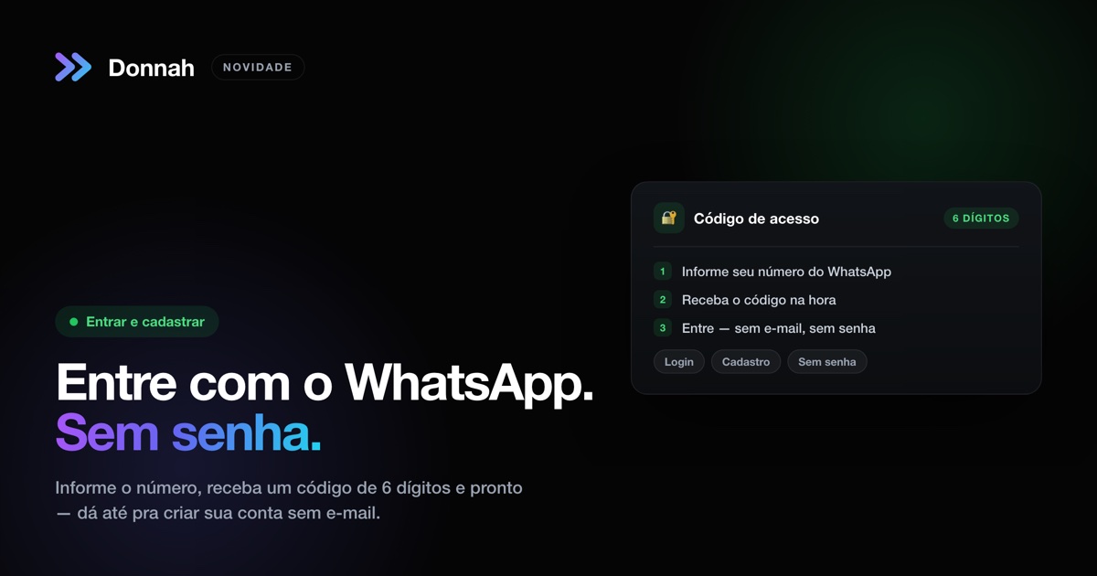 WhatsApp na Donnah: entre ou crie sua conta sem precisar de senha