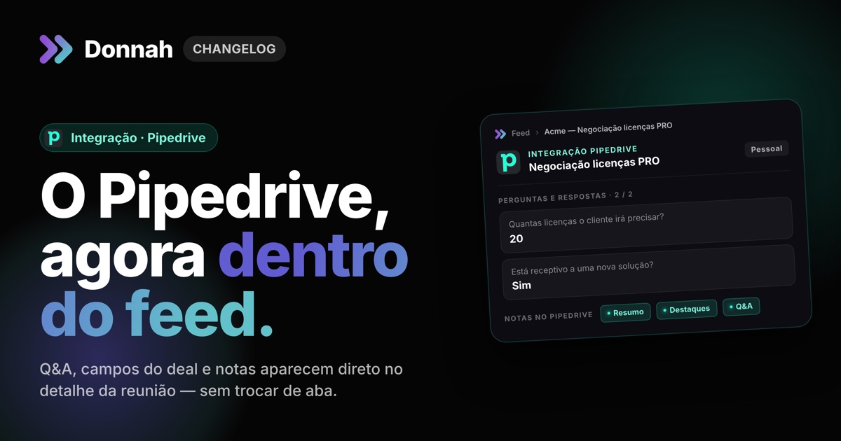 Integração Pipedrive agora aparece no feed da Donnah